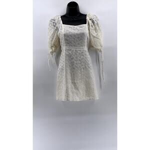 FOREVER 21 Women's White-Yellow Daisy Print Short Puff Sleeve Mini Dress SZ S